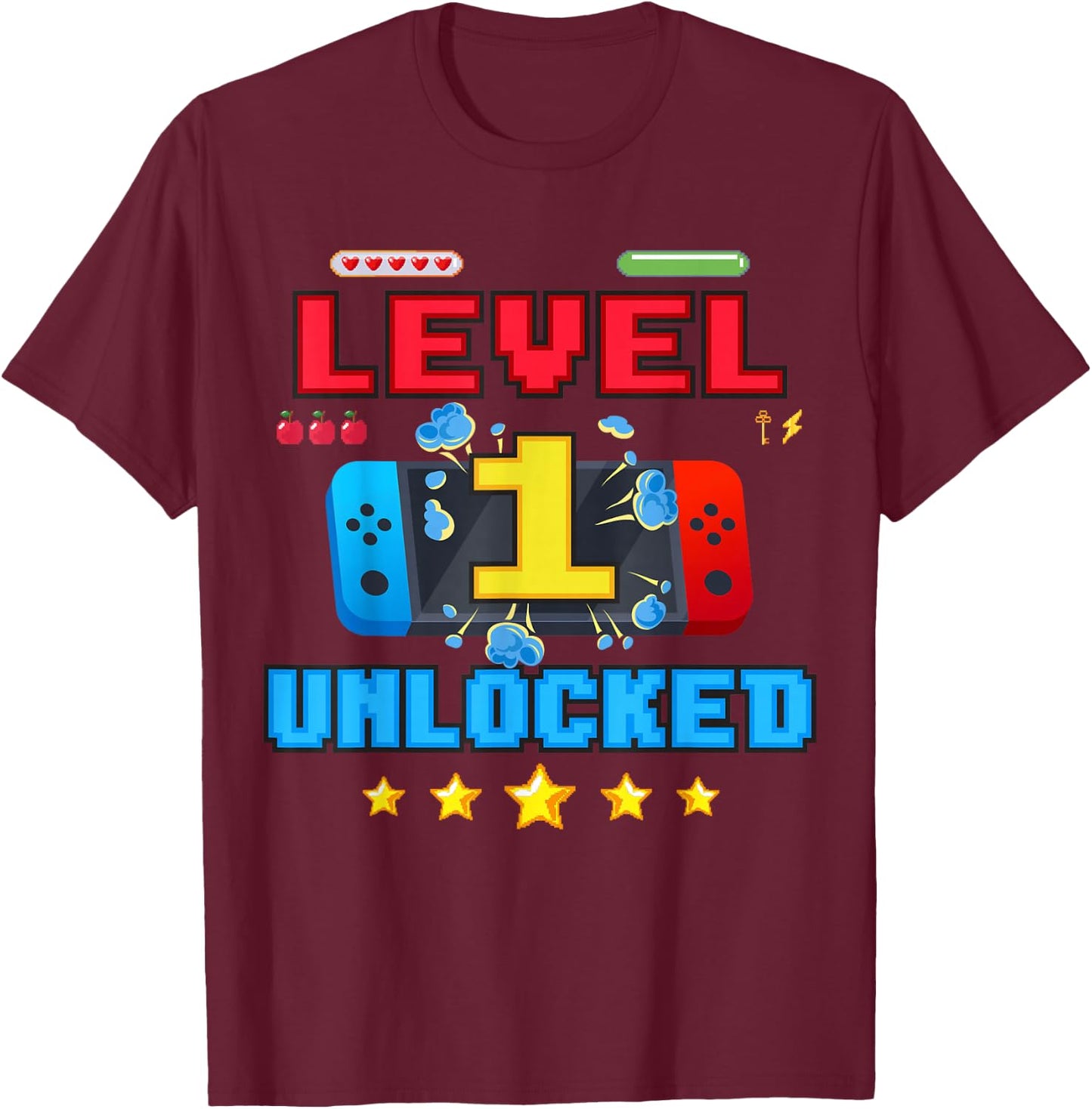 1 Years Old Birthday Boy Level Unlocked Video Gamer Funny T-Shirt - T-Shirt | Maroon