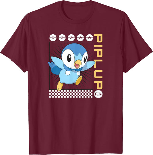 Pokémon - Piplup Water Type Generation IV Sinnoh Starter T-Shirt - T-Shirt | Maroon