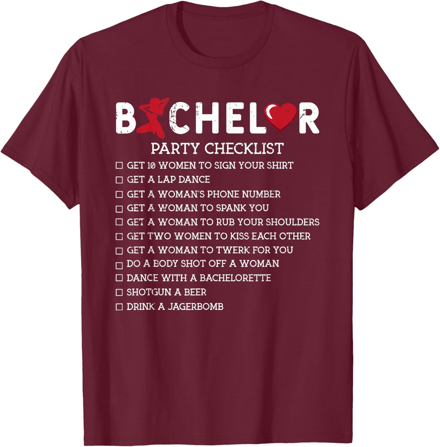 Bachelor Supplies Party Checklist Groom Groomsmen T-Shirt - T-Shirt | Maroon