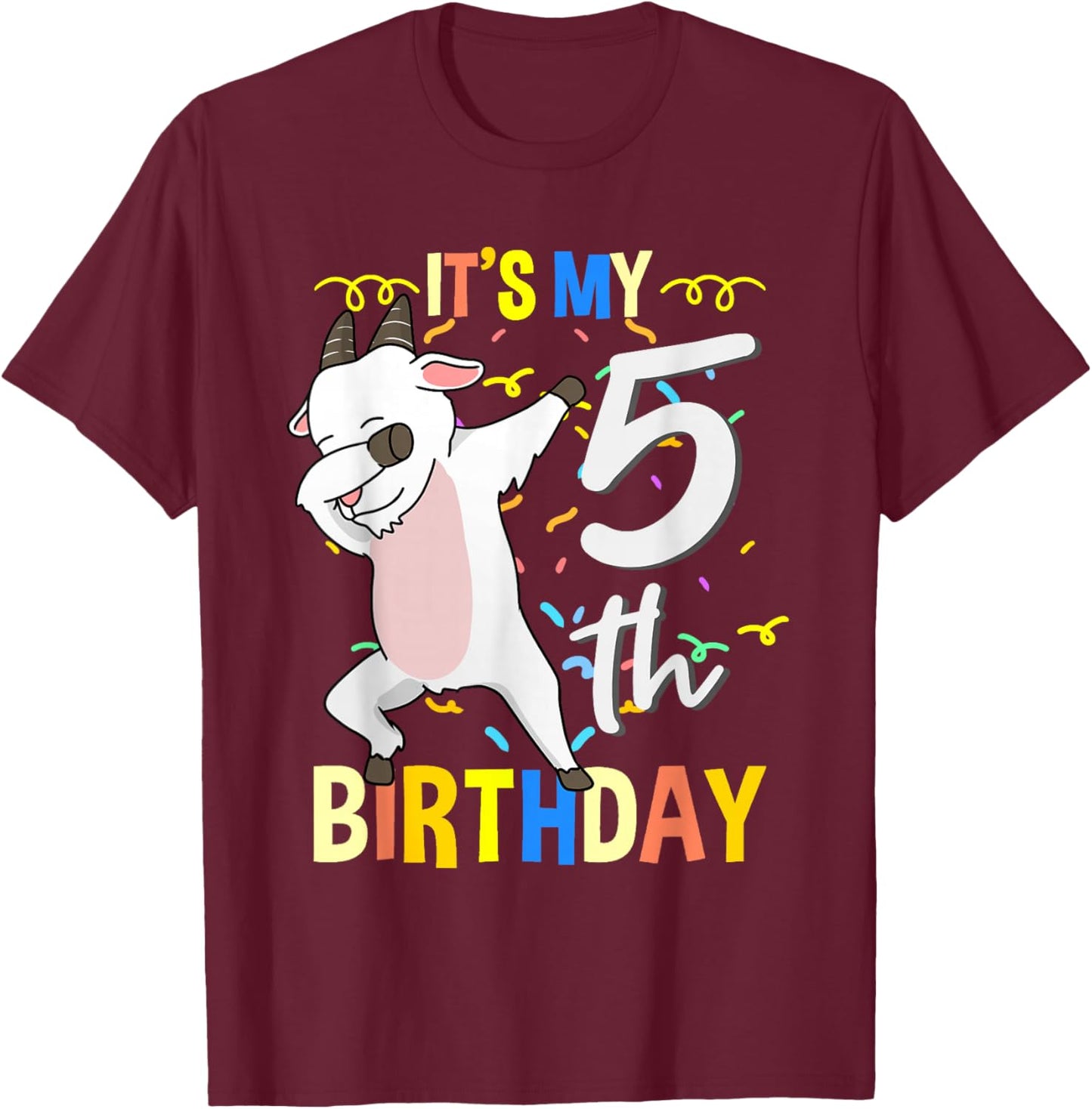 Its My 5th Birthday Dabbing Goat T-Shirt - T-Shirt | Maroon
