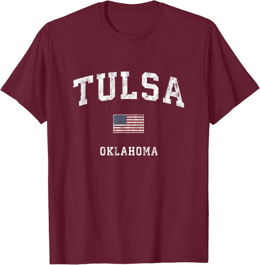 Tulsa Oklahoma OK Vintage American Flag Sports Design T-Shirt - T-Shirt | Maroon