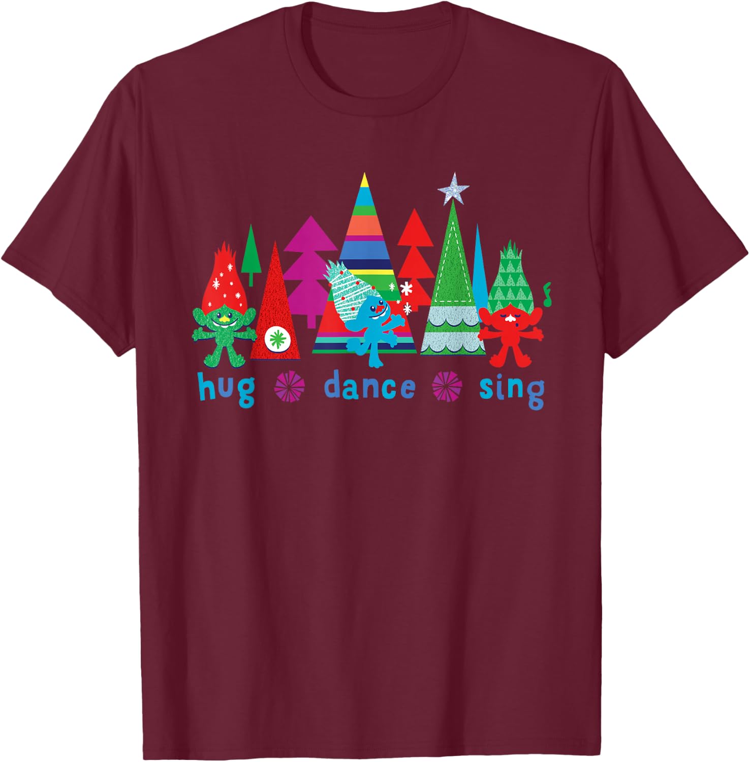 DreamWorks' Trolls Hug Dance Sing Holiday T-Shirt - T-Shirt | Maroon