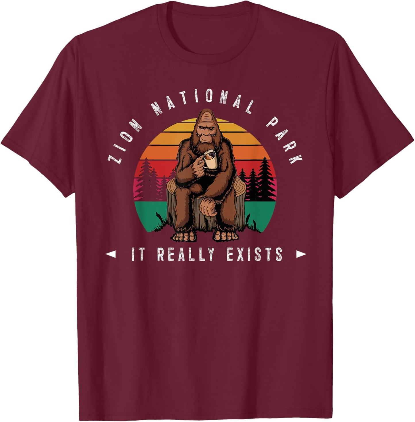 Zion National Park Bigfoot Sasquatch Men & Women T-Shirt - T-Shirt | Maroon