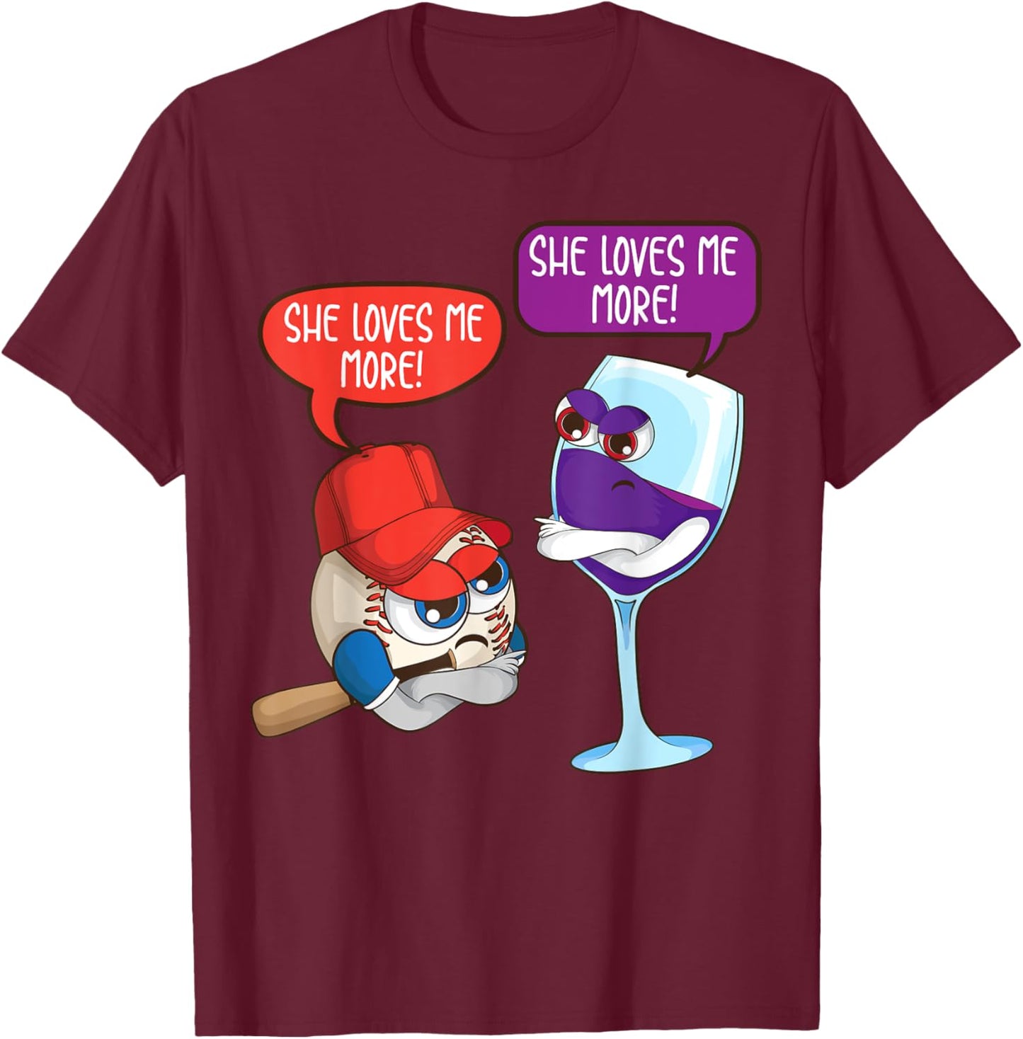 Cool She Loves Me Baseball And Wine Funny Drink Player Gift T-Shirt - T-Shirt | Maroon