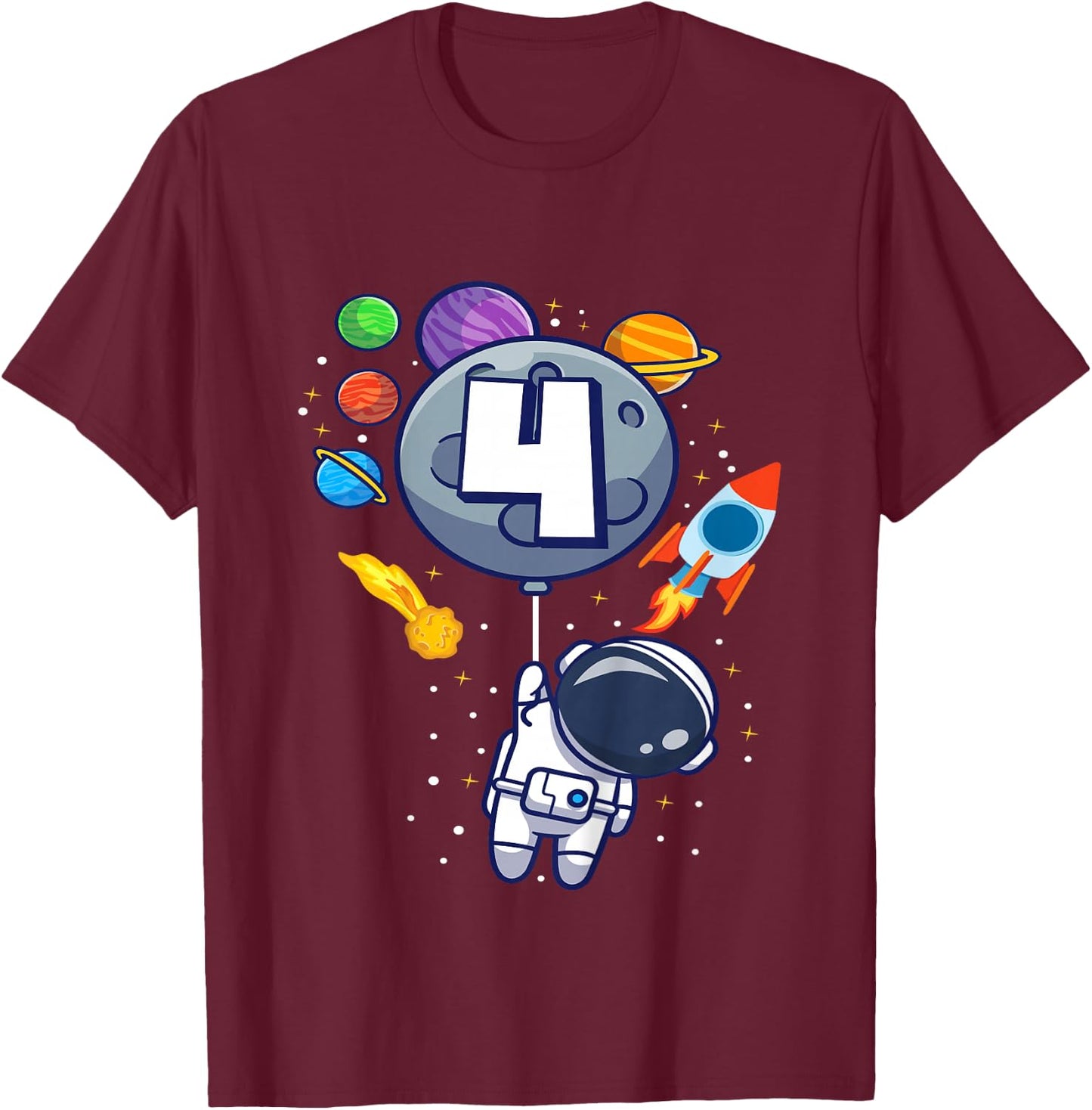 4th Birthday Astronaut 4 Year Old Birthday Boy T-Shirt - T-Shirt | Maroon