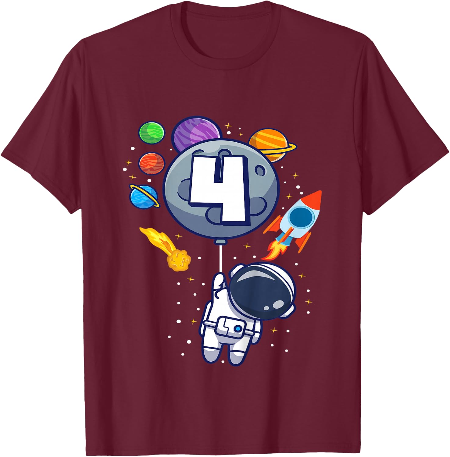 4th Birthday Astronaut 4 Year Old Birthday Boy T-Shirt - T-Shirt | Maroon