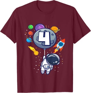 4th Birthday Astronaut 4 Year Old Birthday Boy T-Shirt - T-Shirt | Maroon