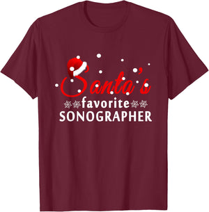 Santa's Favorite Sonographer Christmas Funny T-Shirt - T-Shirt | Maroon