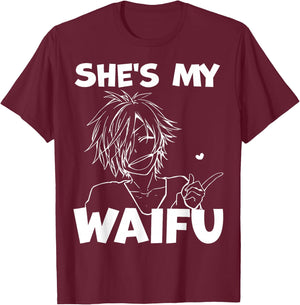 She's My Waifu Funny Anime Matching Couple Boyfriend Gift T-Shirt - T-Shirt | Maroon