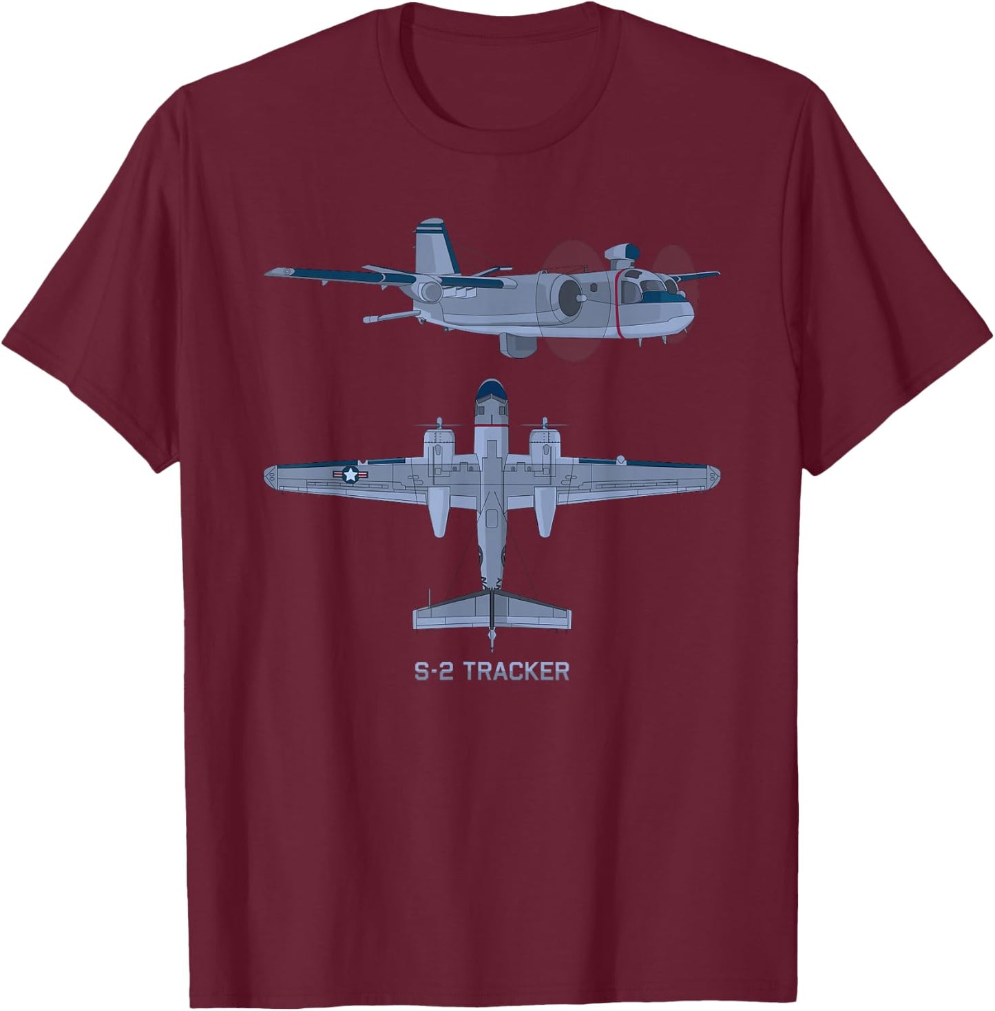 S-2 Tracker Anti-submarine Warfare ASW Aircraft Diagram T-Shirt - T-Shirt | Maroon