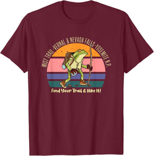 Mist Yosemite Vernal Hiking Frog Find Your Trail Hike It T-Shirt - T-Shirt | Maroon