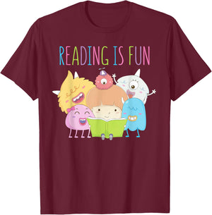 Reading Teacher Reading is Fun Monster Book Lover Fun Kids T-Shirt - T-Shirt | Maroon