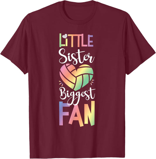 Team Sister Little Sister Biggest Fan Volleyball Player T-Shirt - T-Shirt | Maroon