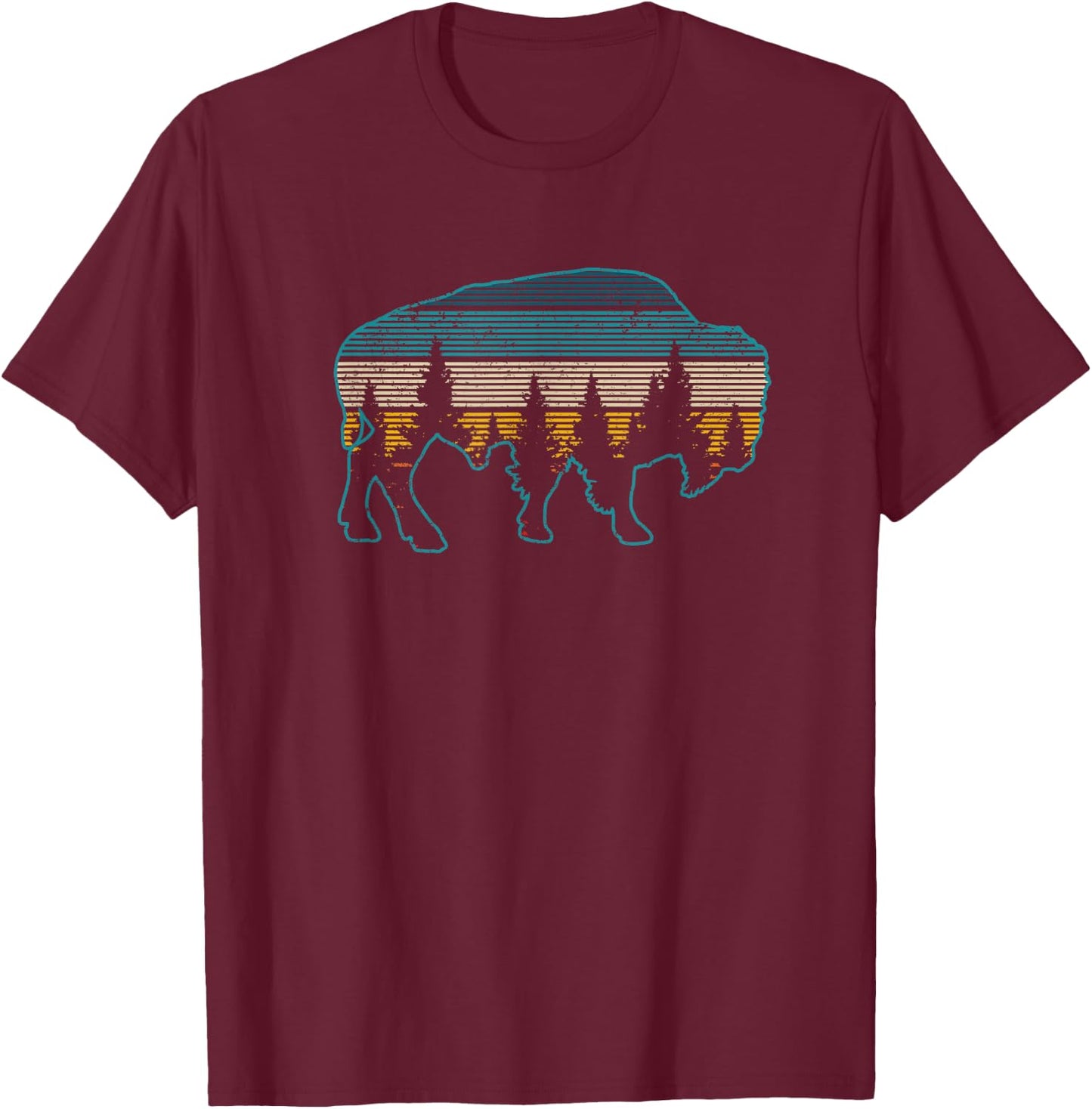 Bison American Buffalo Vintage National Park Souvenir T-Shirt - T-Shirt | Maroon