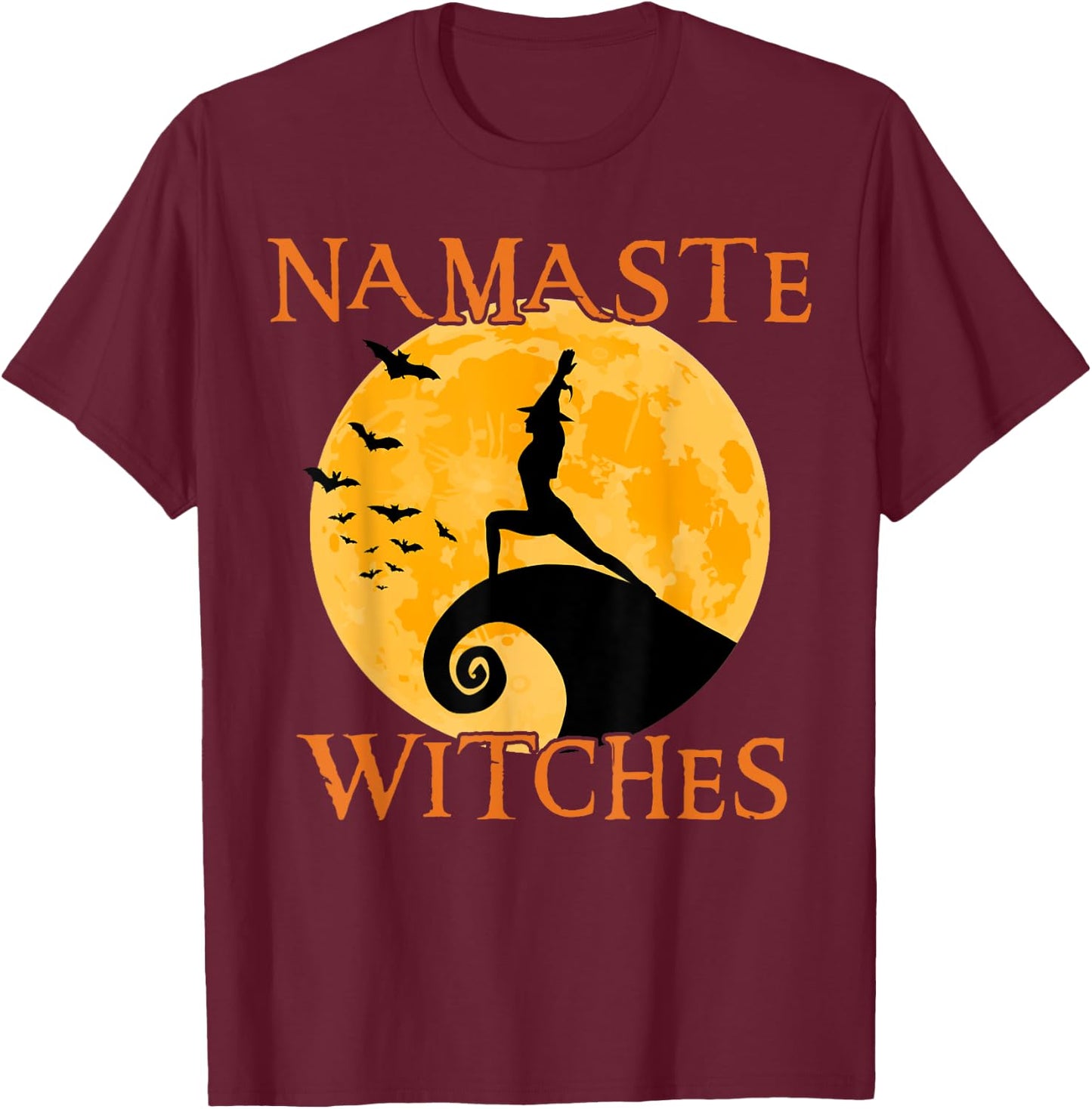 Namaste Witches Yoga Warrior I Pose Halloween Yoga T-Shirt - T-Shirt | Maroon