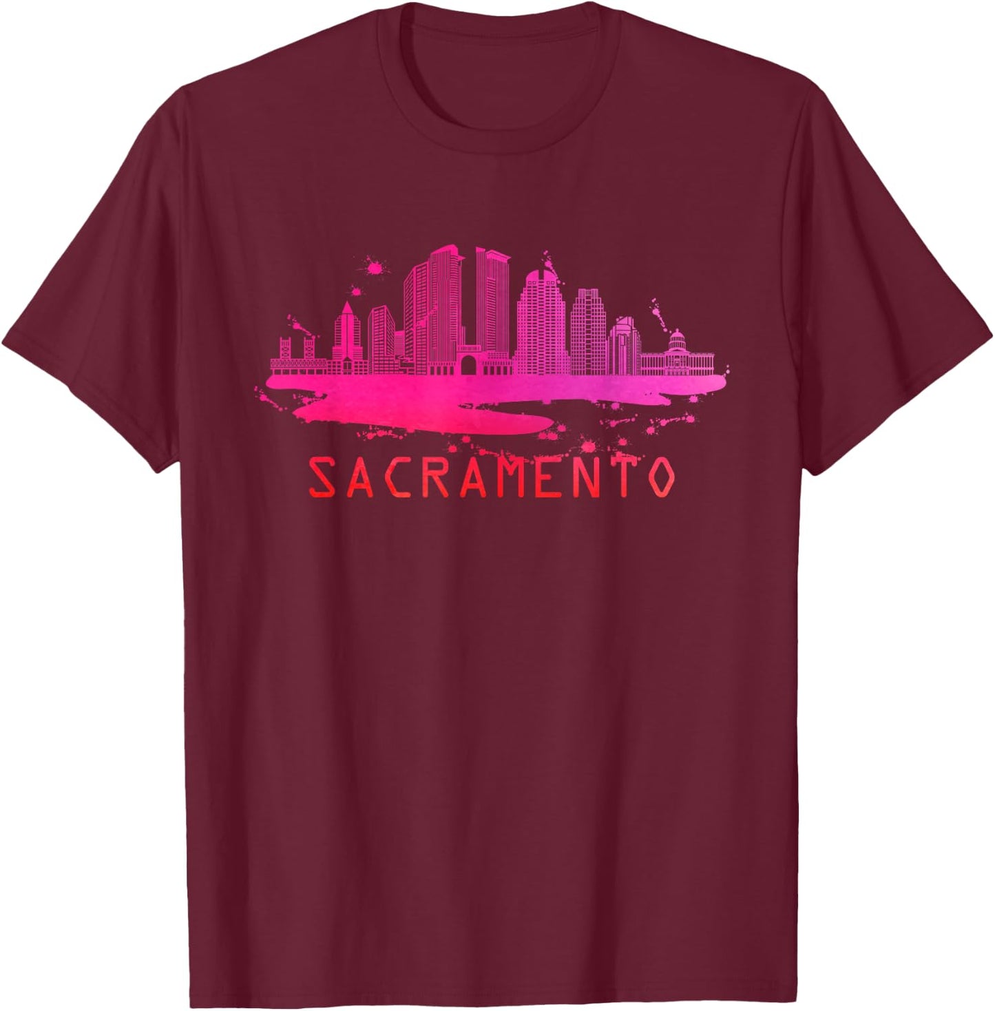 Modern Sacramento Cityscape Souvenir - Sacramento Skyline T-Shirt - T-Shirt | Maroon