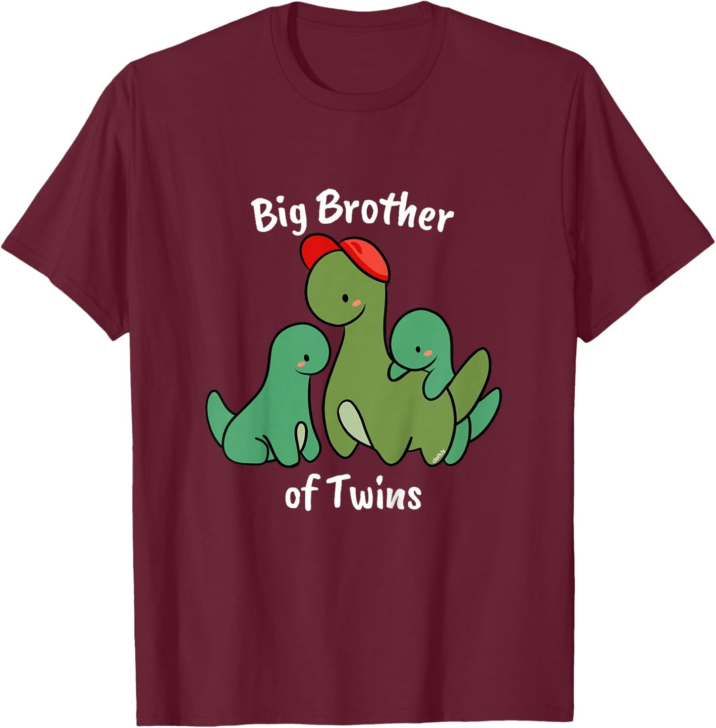 Kids Big Brother of Twins Cute Dinosaur Siblings T-Shirt - T-Shirt | Maroon