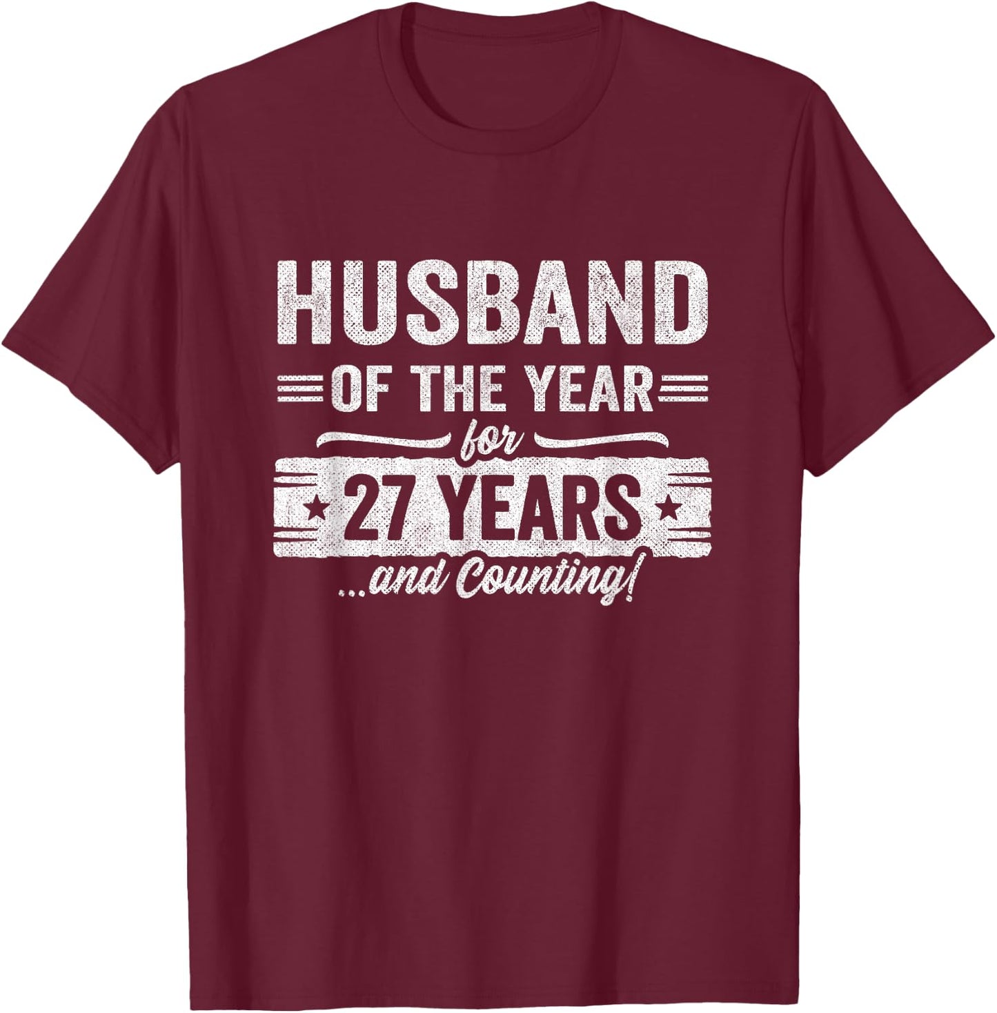 Couples Married 27 Years - Husband 27th Wedding Anniversary T-Shirt - T-Shirt | Maroon