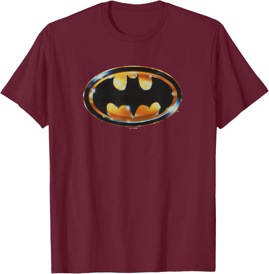 Batman (1989) Batman Shiny Logo T-Shirt - T-Shirt | Maroon