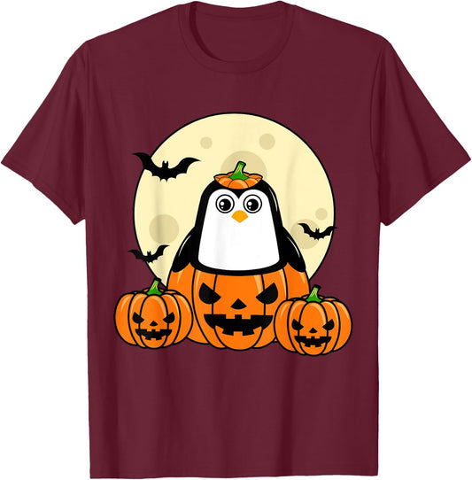 Penguin Pumpkin Moon Bats Costume Cute Easy Halloween Idea T-Shirt - T-Shirt | Maroon