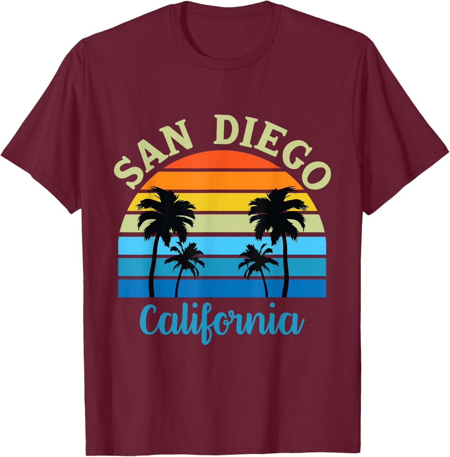 San Diego CA Palm Trees California Souvenir Retro Vintage T-Shirt - T-Shirt | Maroon