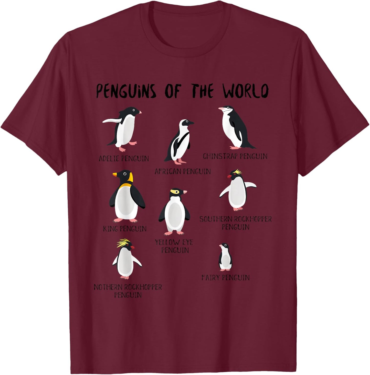 8 Rarest Penguins of the World - Funny Penguin Animals Lover T-Shirt - T-Shirt | Maroon