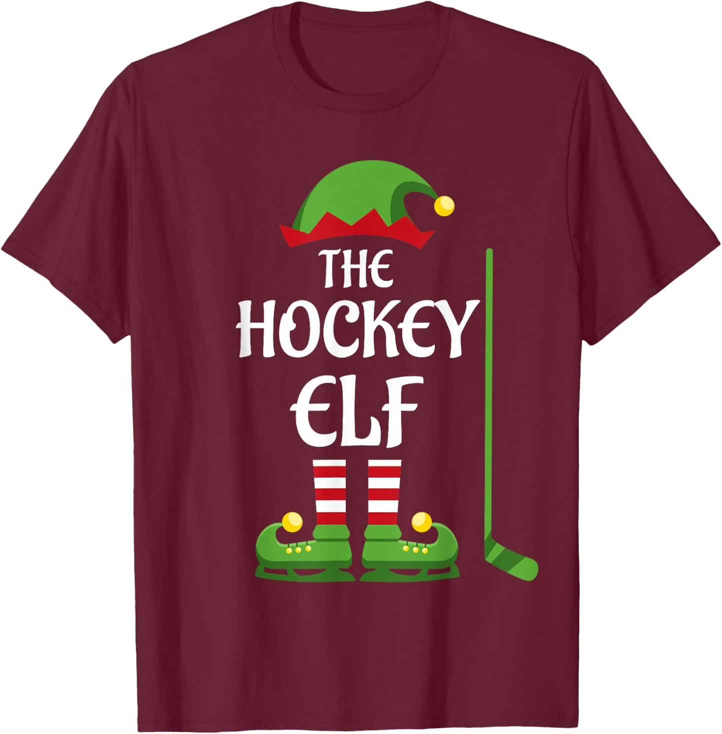 Hockey Elf Family Matching Group Christmas Sporty T-Shirt - T-Shirt | Maroon