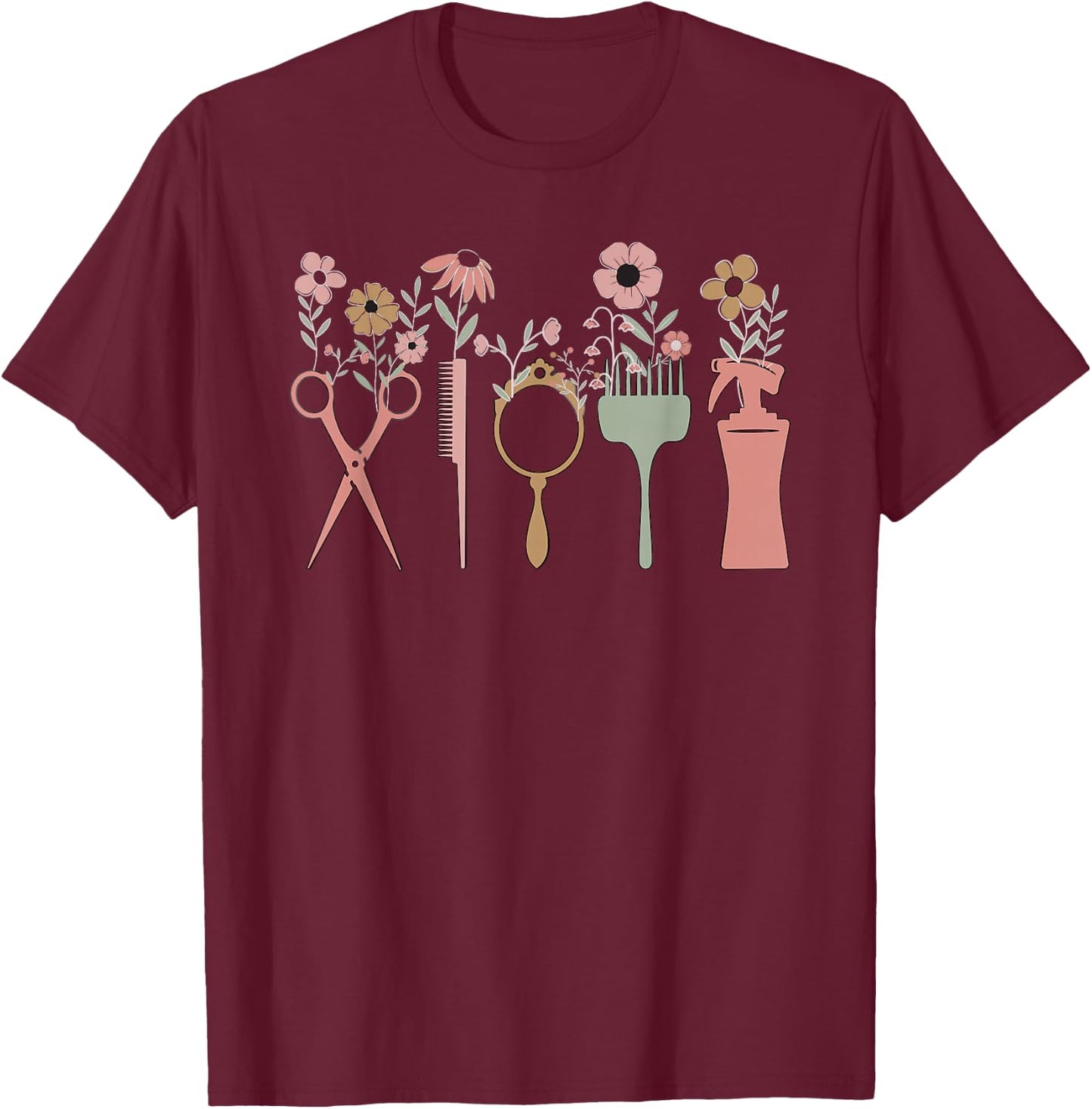 Hair Stylist Hairdresser Floral Salon Hairstylist Men Women T-Shirt - T-Shirt | Maroon