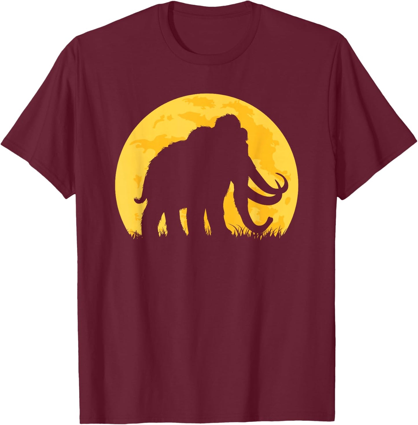 Woolly Mammoth Moon Sunset Prehistoric Animal T-Shirt - T-Shirt | Maroon