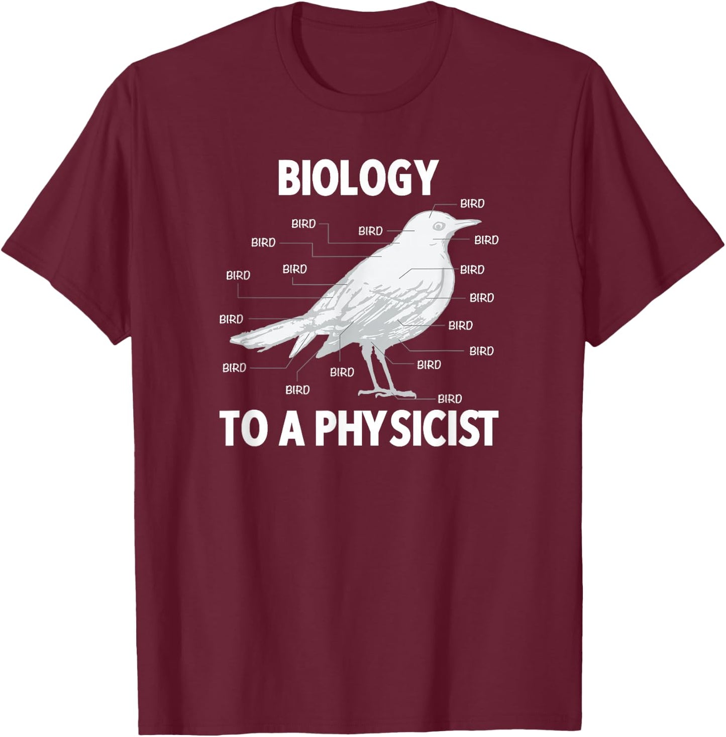 Biology to a Physicist - Funny Physics Shirt T-Shirt - T-Shirt | Maroon