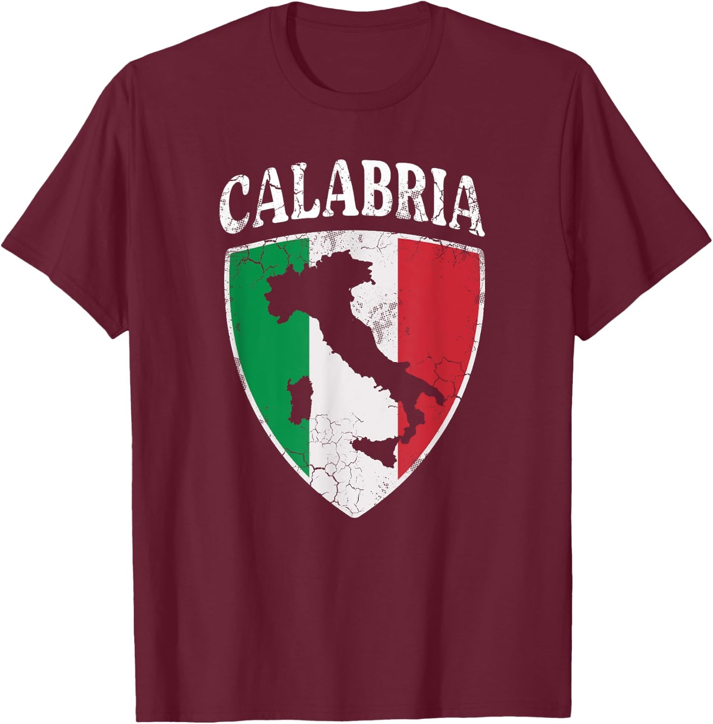 Calabria Italia Flag Crest Italy Italian Vintage Distressed T-Shirt - T-Shirt | Maroon