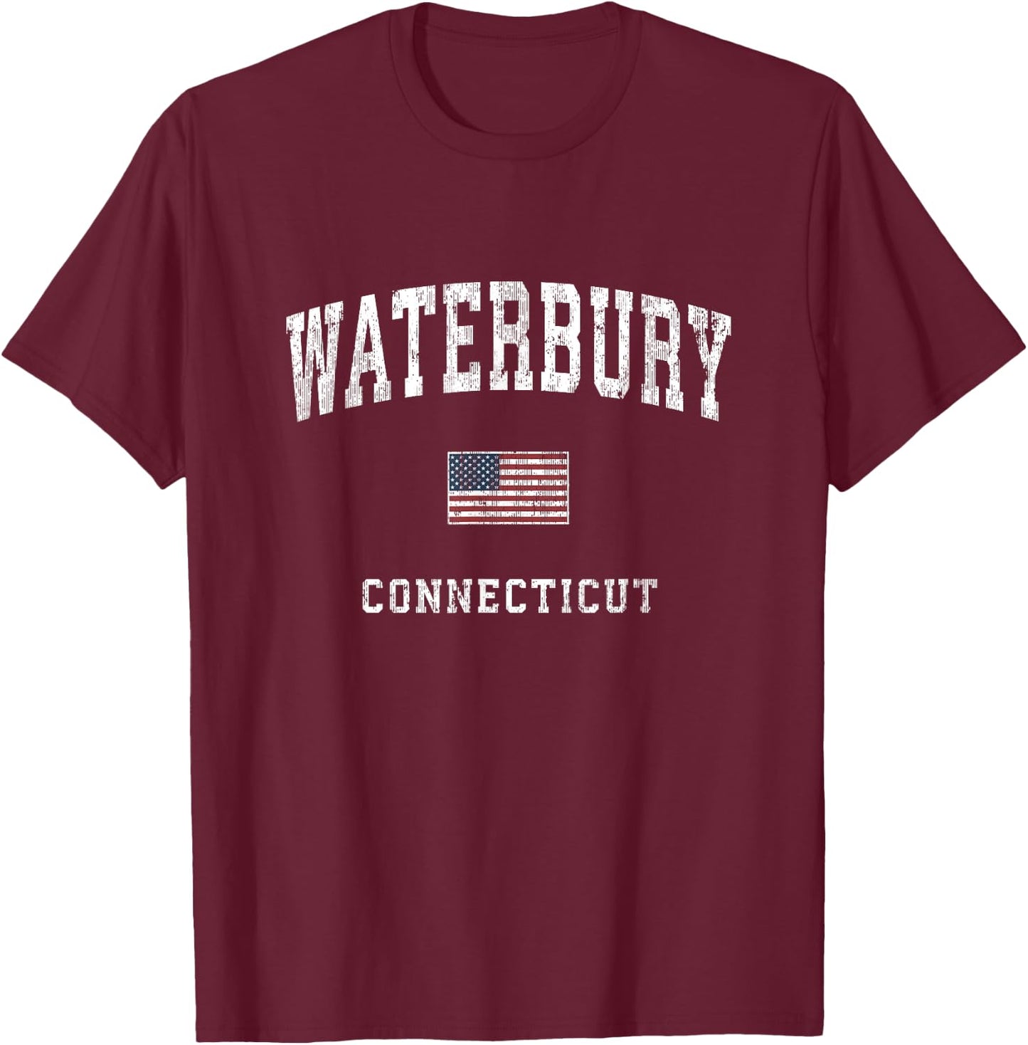 Waterbury Connecticut CT Vintage American Flag Sports Design T-Shirt - T-Shirt | Maroon