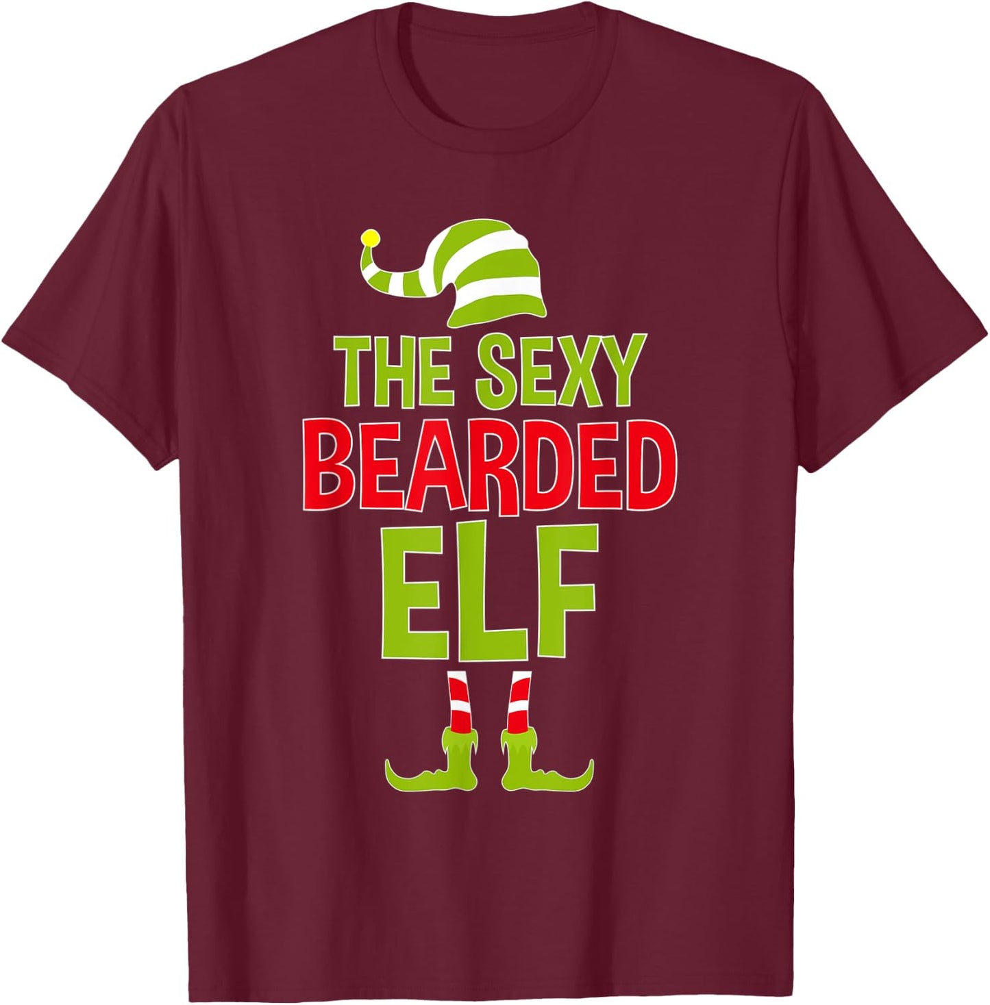 The Sexy Bearded Elf Matching Family Christmas Bearded T-Shirt - T-Shirt | Maroon
