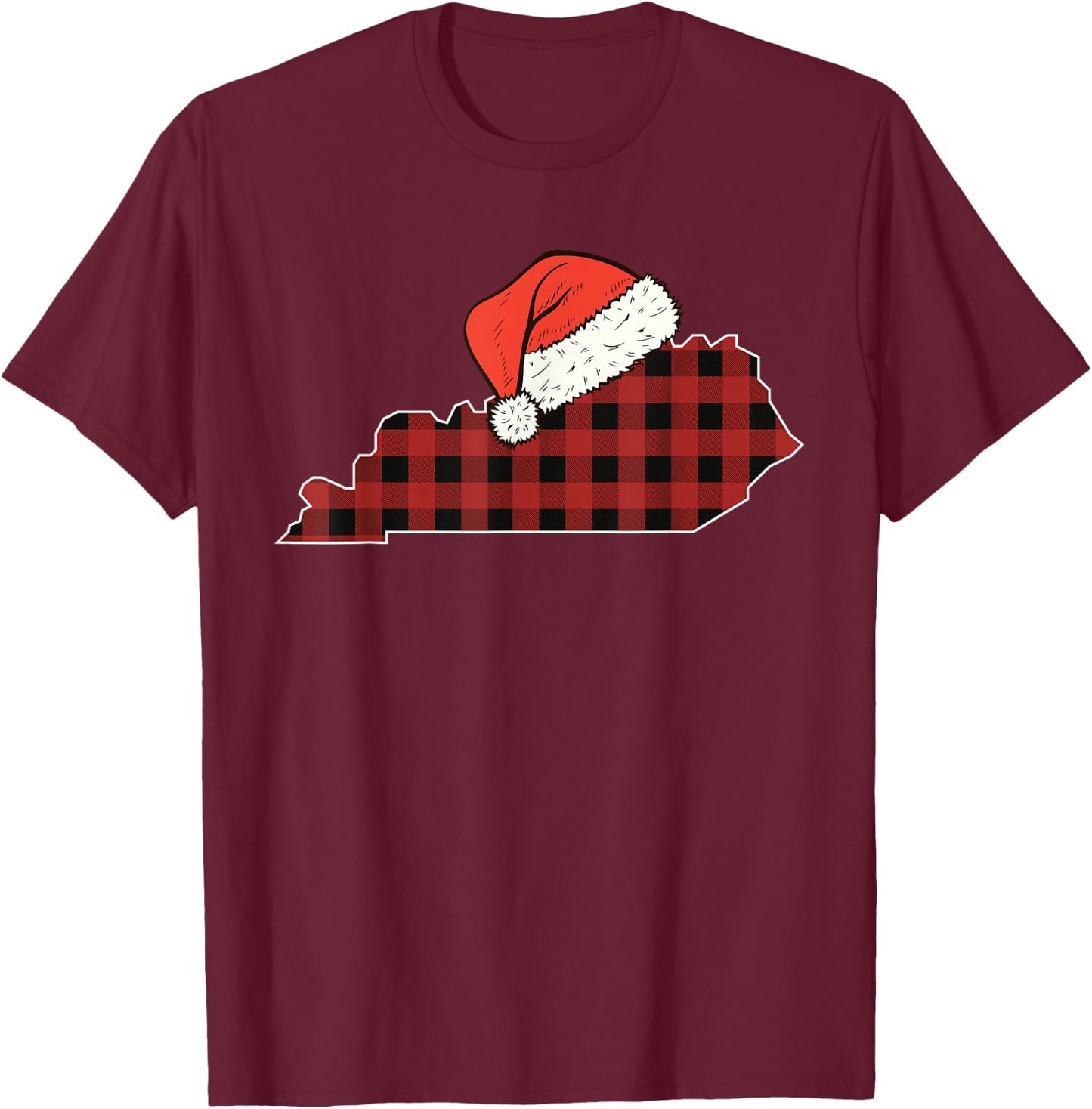 Kentucky Plaid Christmas Santa Hat Holiday Matching Design T-Shirt - T-Shirt | Maroon