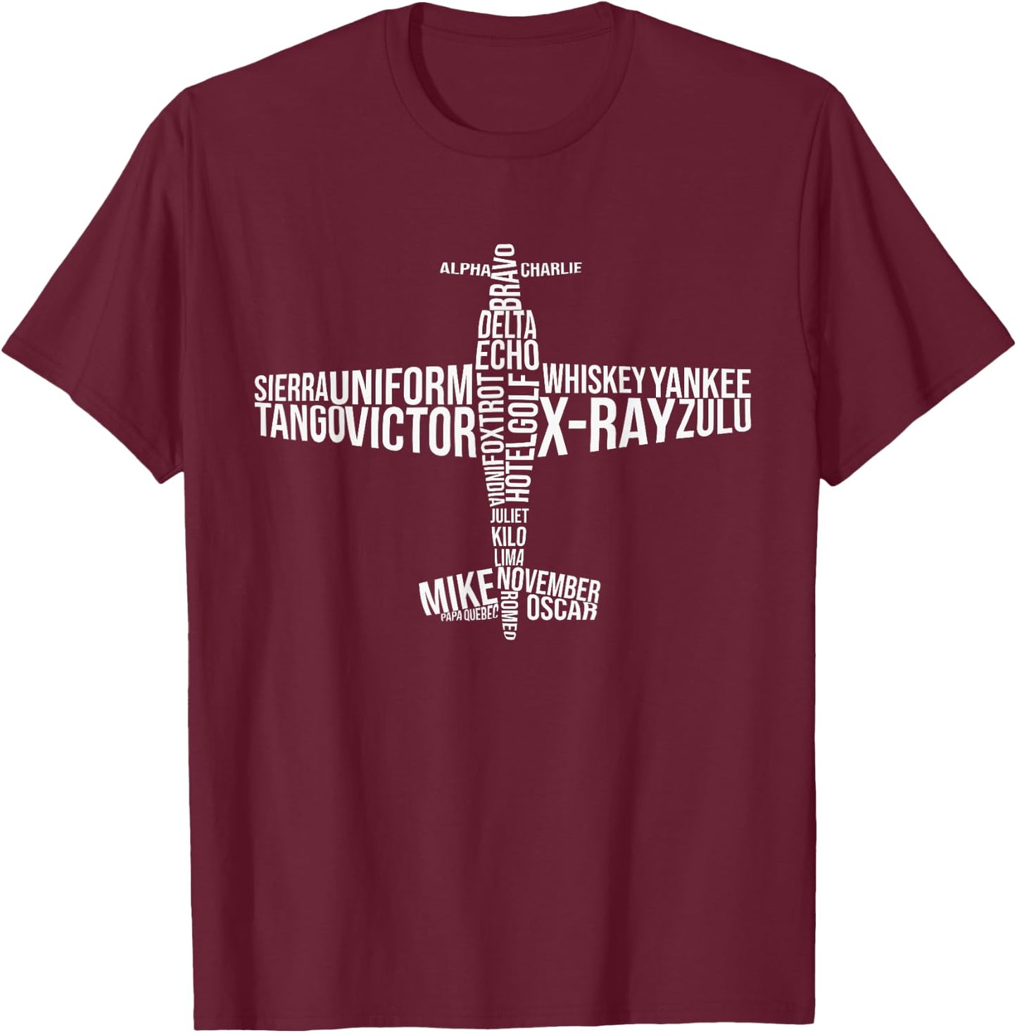 Alphabet Full Phonetic Plane Pilot T-Shirt - T-Shirt | Maroon