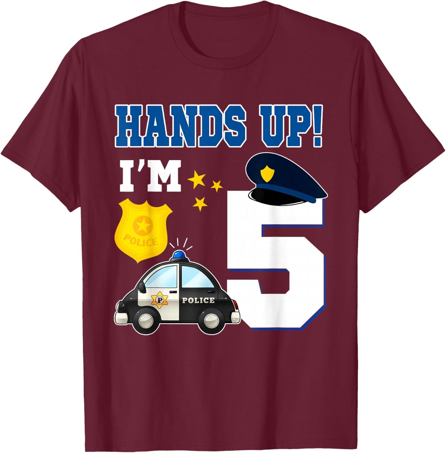 5th Birthday Policeman Boy 5 Year Old Police Officer T-Shirt - T-Shirt | Maroon