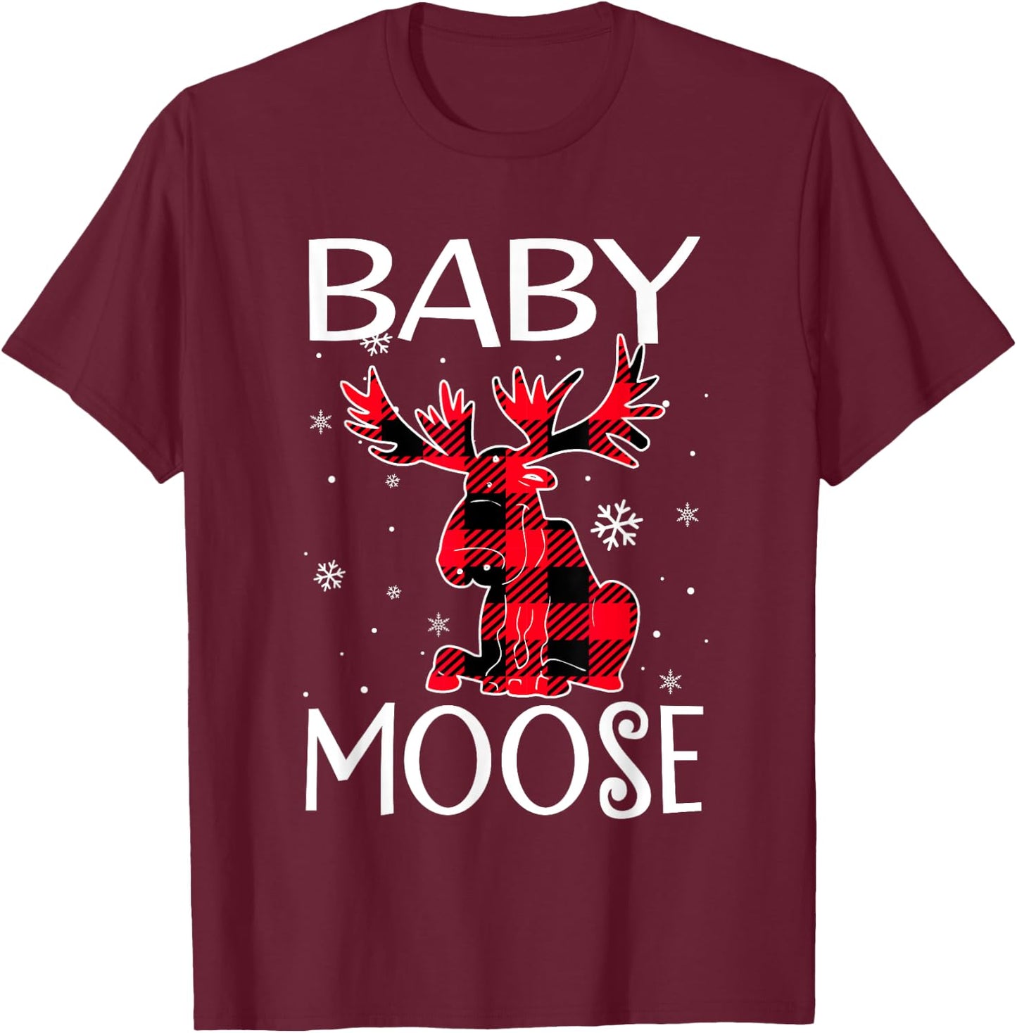 Baby Moose Red Plaid Matching Christmas Pajamas Family Xmas T-Shirt - T-Shirt | Maroon