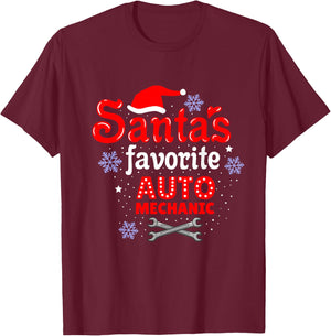 Santas Favorite Auto Mechanic Christmas T-Shirt - T-Shirt | Maroon