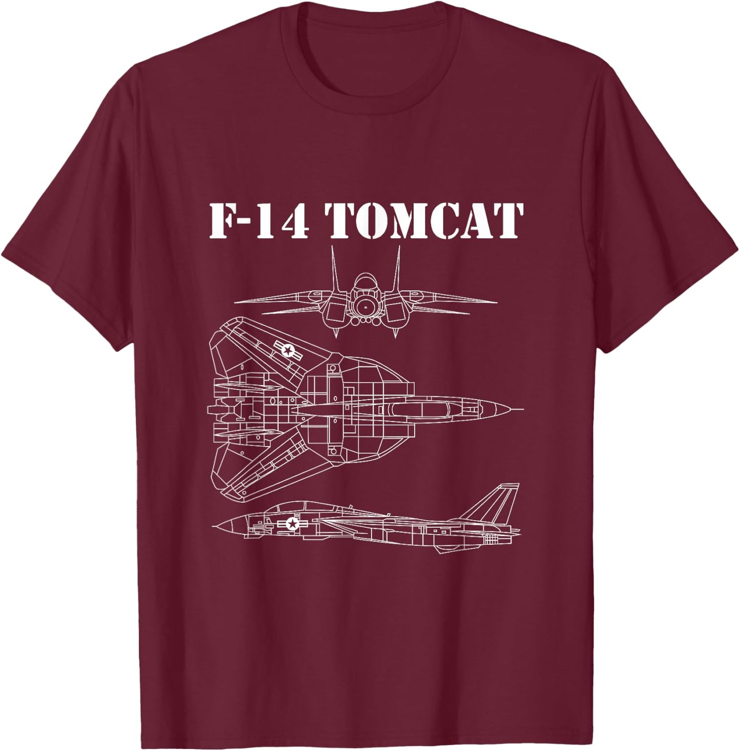 Vintage White F14 Tomcat Airplane Schematic F-14 Jet T-Shirt - T-Shirt | Maroon