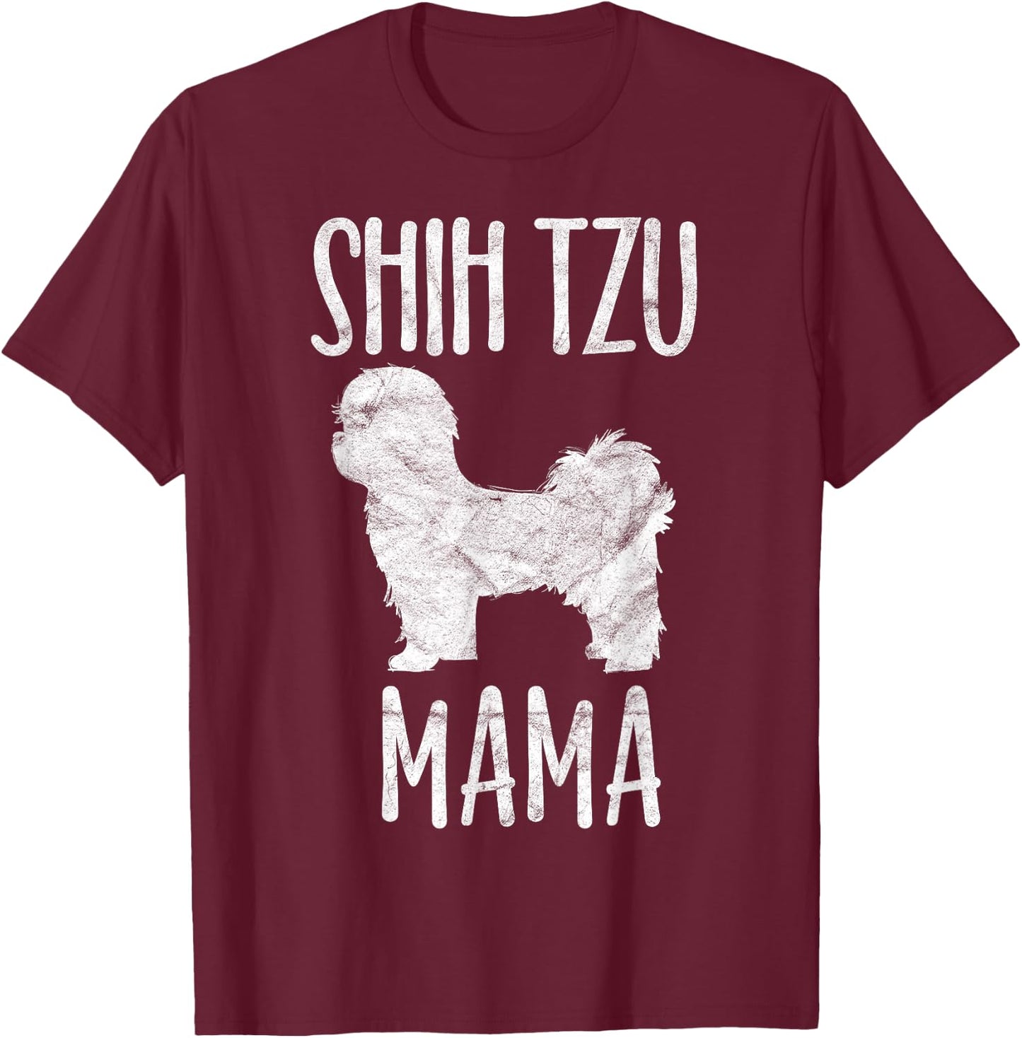 Vintage Shih Tzu Mom Mama Apparel Pet Dog Owner Mother Men Women Girls Kids T-Shirt - T-Shirt | Maroon