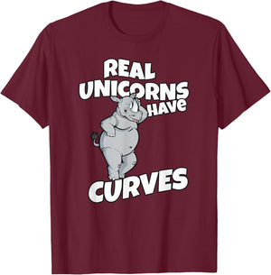 Real Unicorns Have Curves Rhino Gift T-Shirt - T-Shirt | Maroon