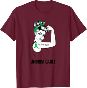 Liver Cancer Warrior Unbreakable Gift Awareness T-Shirt - T-Shirt | Maroon