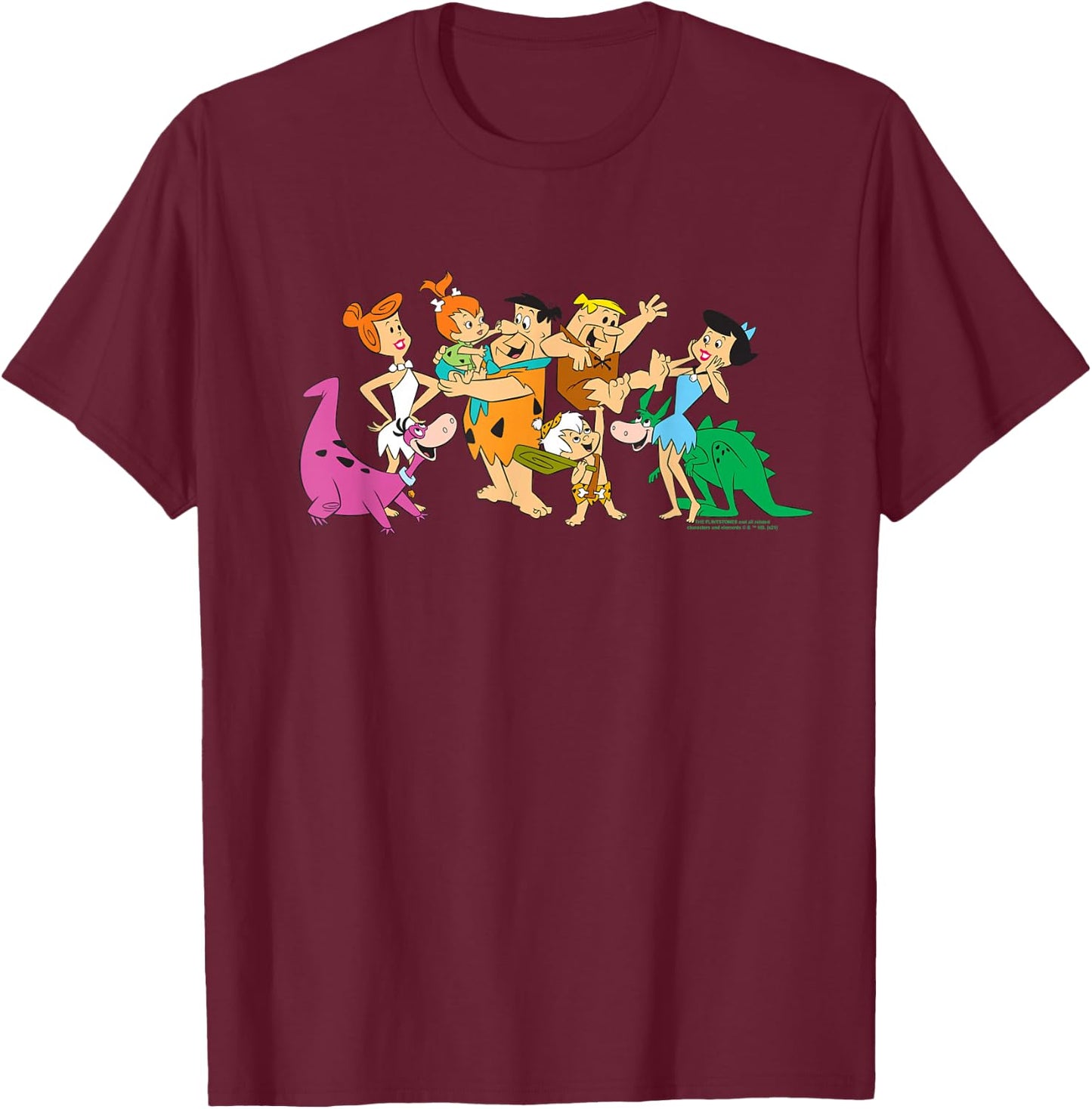 The Flintstones Fred Wilma Barney Group Photo T-Shirt - T-Shirt | Maroon