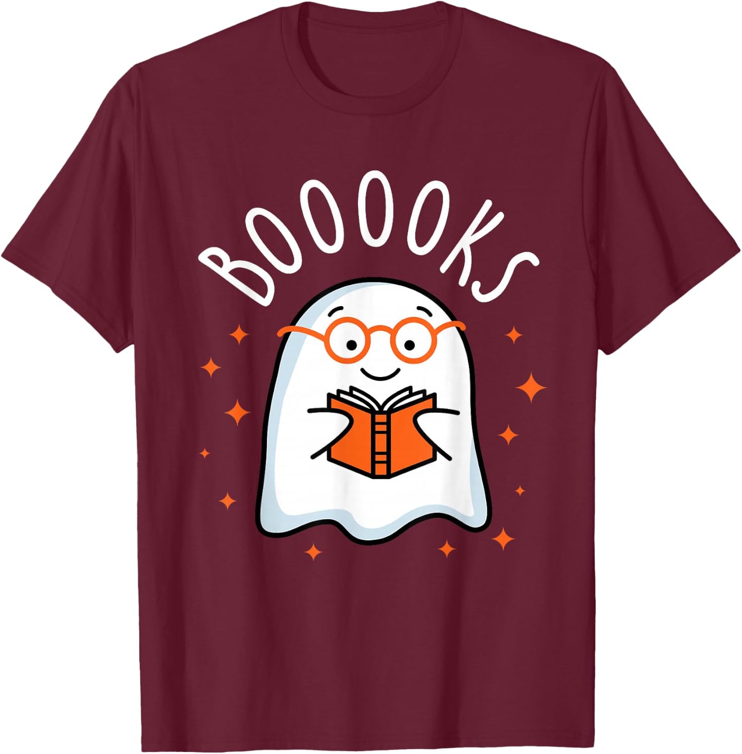 Cute Ghost Reading Book Booooks Teacher Halloween School Kid T-Shirt - T-Shirt | Maroon