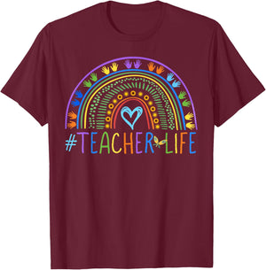 Little Hands Teacher Life Colorful Rainbow - Teachers Women T-Shirt - T-Shirt | Maroon