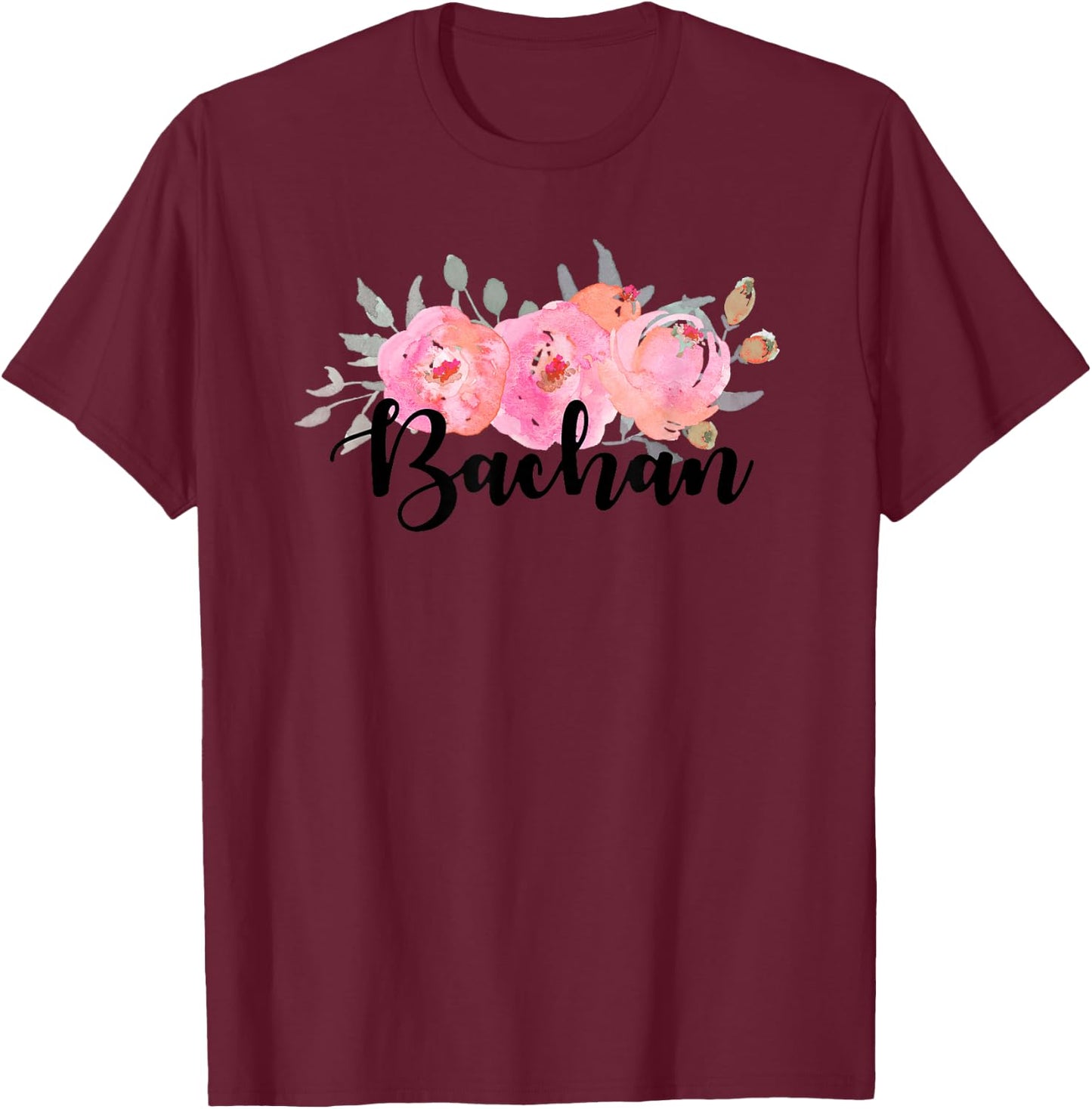 Tomodachi Bachan , Men's Grey Floral , Small, , Short Sleeve T-Shirt - T-Shirt | Maroon