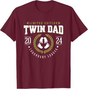 Twin Dad Est 2024 Twin Dad To Be Gifts New Daddy VIII T-Shirt - T-Shirt | Maroon