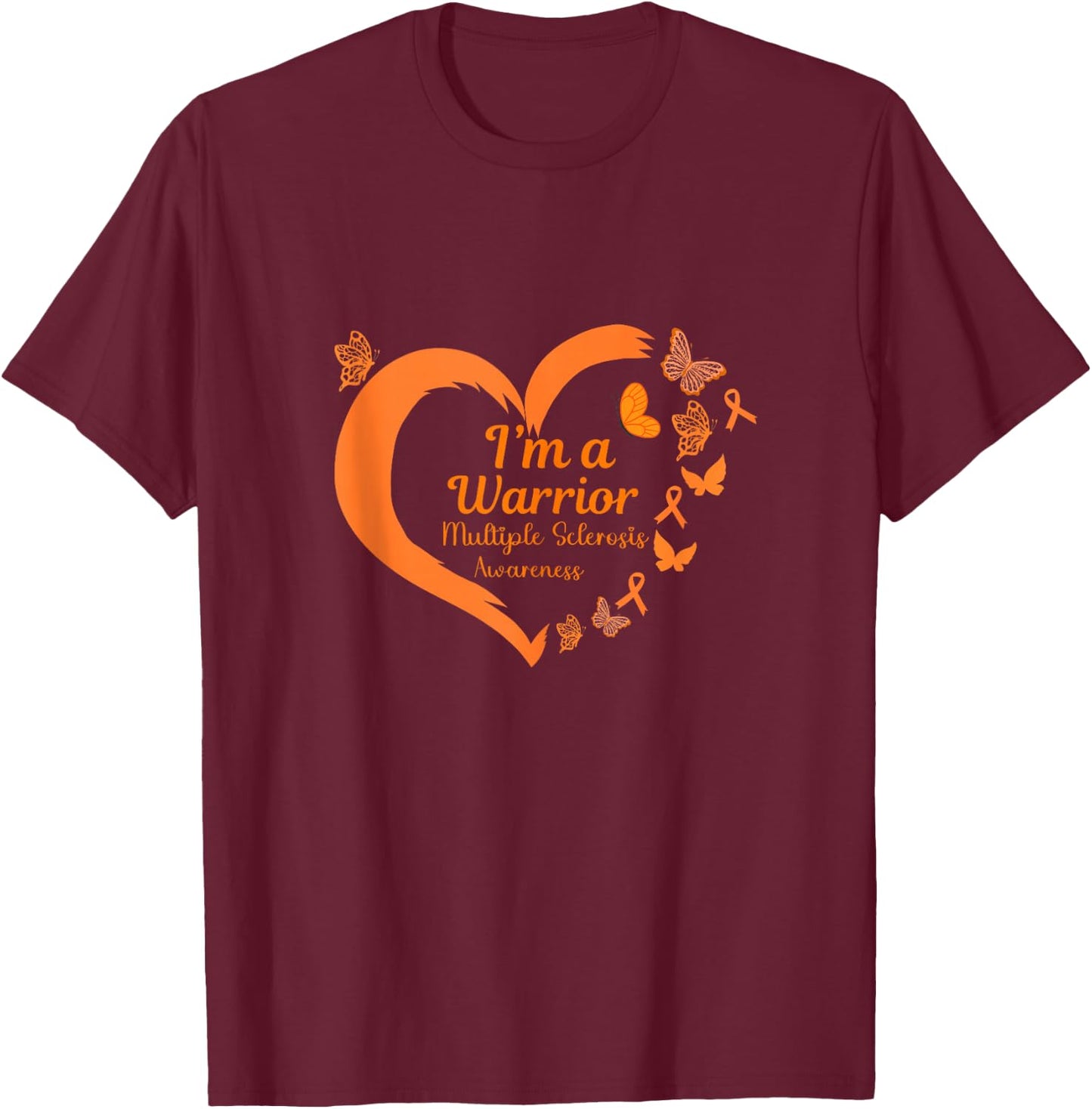 Multiple Sclerosis Warrior Women Heart Flower MS Awareness T-Shirt - T-Shirt | Maroon