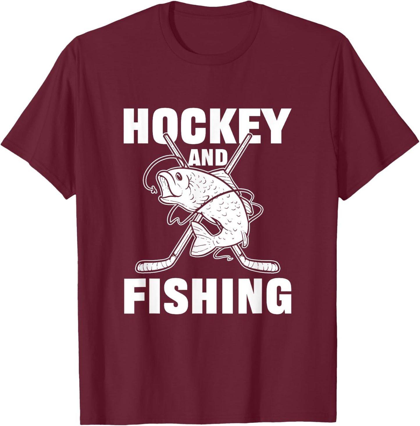 Hockey And Fishing Ice Hockey Fish Hunting T-Shirt - T-Shirt | Maroon