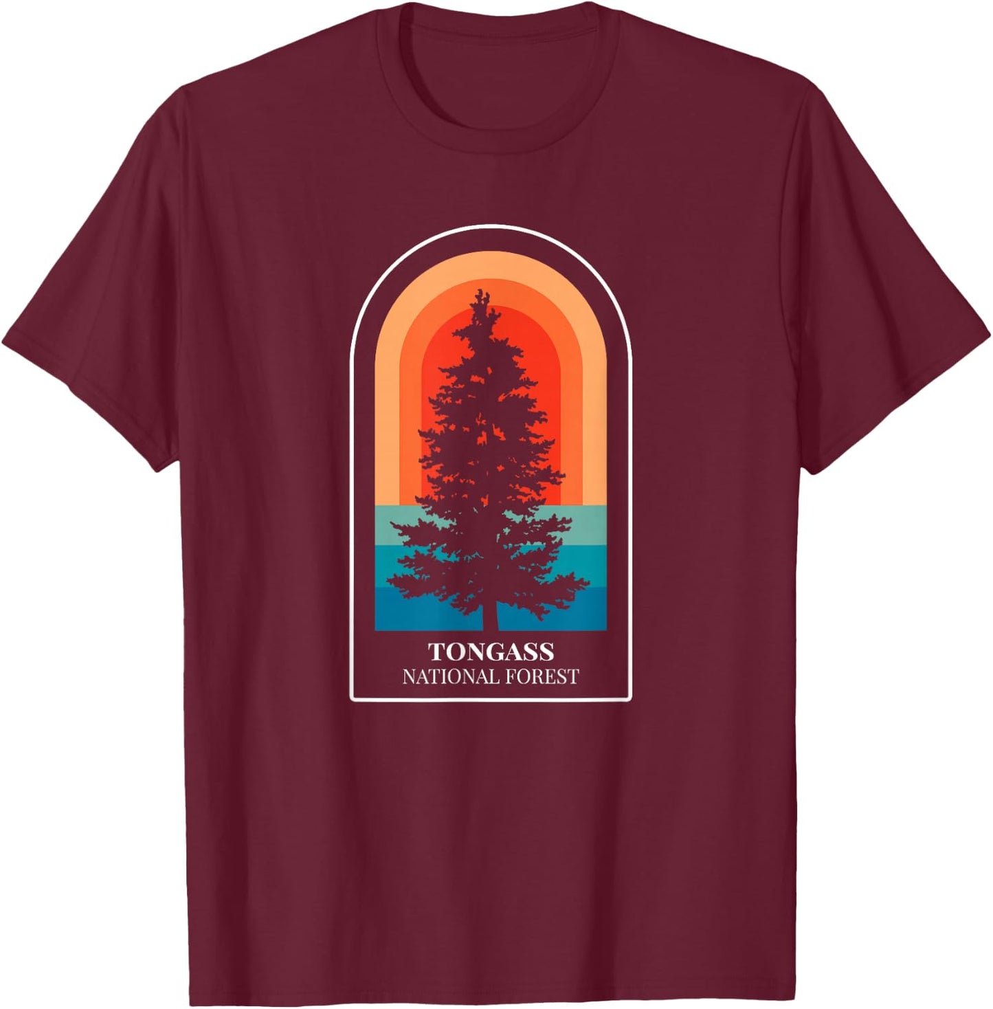 Retro Tongass National Forest Alaska Hiking T-Shirt - T-Shirt | Maroon